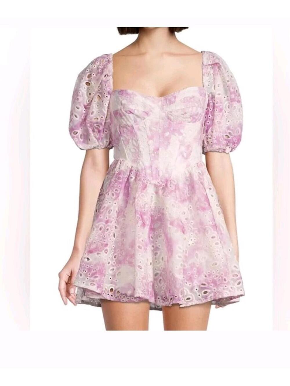 NWT Bardot Women's Kiah Floral Eyelet Lace Mini Dress Size US 8 Large pink